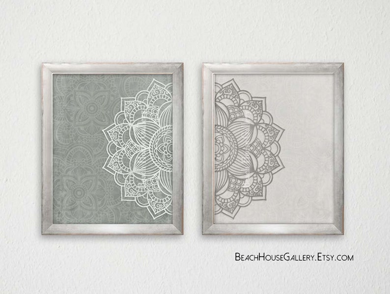Mandala Art Gray Bedroom Art Gray Boho Living Room Decor Etsy