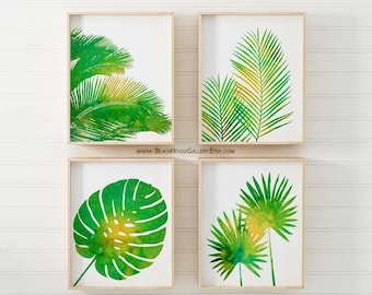 Tropical Palm Print Set, Green Wall Art, Tropical Wall Art, Palm Wall Art, Tropical Home Decor, Set of Four