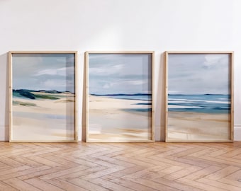 Beach House Gallery Triptych Art, Soft Blue, Coastal Set Of 3 - Lowcountry Bedroom Decor