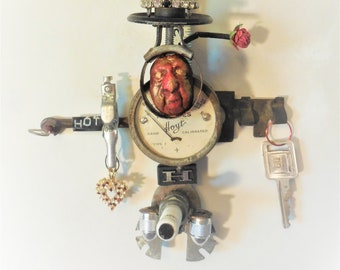 Salvaged Auto Parts, Steampunk Art, Mixed Media Art, Metal Man Sculpture, Classic Car Guy, Recycled Auto Parts, 30th Birthday for Him