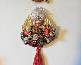 Angel Gift, Angel Sculpture, Encrusted Jewelry, Costume Jewelry Art, Birthstone Gifts