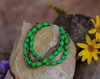 Bright Green Five Strand Paper Bead Bracelet