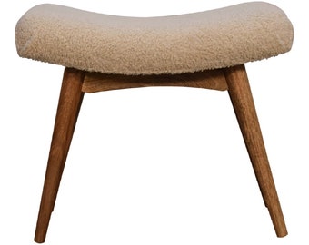 Curved Deep Button Bench in Cream Boucle