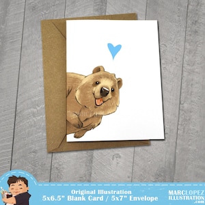 Happy Quokka, I love You Card, Note Cards, 5x7 Kraft Envelope, Recycled, Blank Kraft Greeting Card, Great for any use, Animal Illustration, image 1