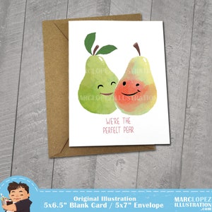 Perfect Pear Card, I love you card, Cute Gift Idea, Birthday Card, 5 x 7 Blank Card, Kraft Envelope, Best Friend Card, Valentines Day Card image 1