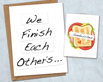 We Finish Each Other's Sandwiches, Romantic Movie Quote, Charming gift for Valentine's Day, Love Card