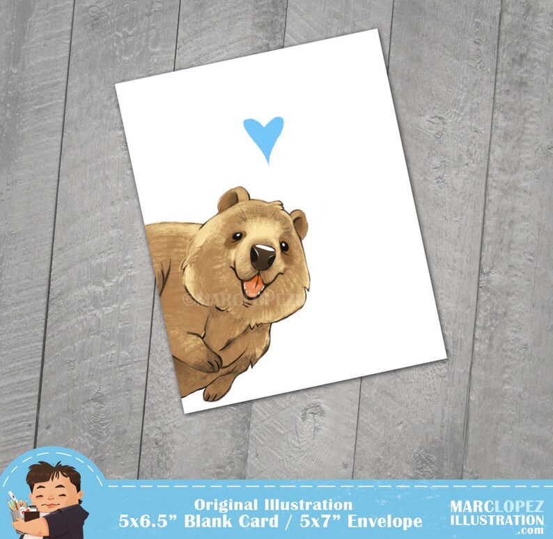 Happy Quokka, I love You Card, Note Cards, 5x7 Kraft Envelope, Recycled, Blank Kraft Greeting Card, Great for any use, Animal Illustration, image 2