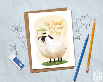 Oh Sheep!, Belated Birthday Card, Animal Illustration, Fun Gift for Friends and Family