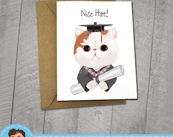 Cute Cat Graduation Card, Congratulations 2015 Greeting or Blank Note Card, Perfect for Graduating Friends and Love Ones, Nice Hat