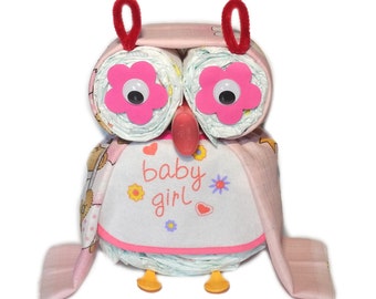 Diaper cake - diaper owl - pink - gift for birth