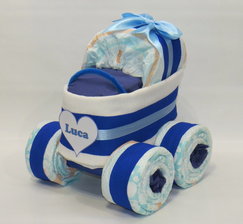 Windeltorte Windelkinderwagen XL-Reifen blau Bild 1