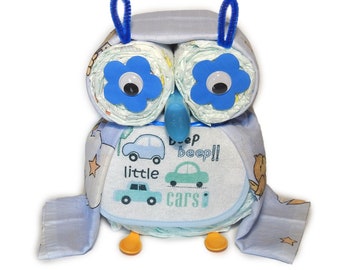 Diaper cake - diaper owl - bleu - cadeau de naissance