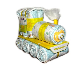 diaper cake | Diaper locomotive diaper locomotive yellow| diaper train | Diaper gift boy or girl