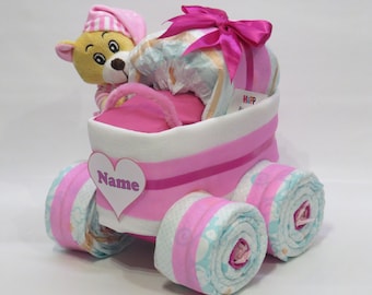 Diaper cake - Diaper stroller XL-Tire Bear pink