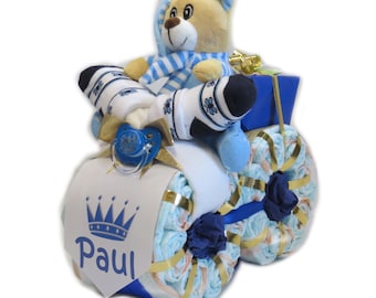 Diaper cake - diaper motorcycle "Prince" with bear in blue