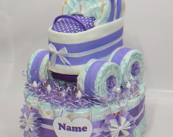 Diaper cake + diaper stroller XL tires purple