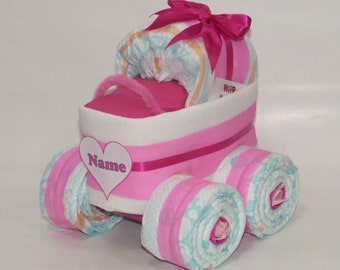 Windeltorte - Windelkinderwagen XL-Reifen rosa