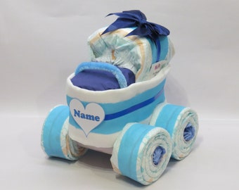 Windeltorte - Windelkinderwagen XL-Reifen babyblau