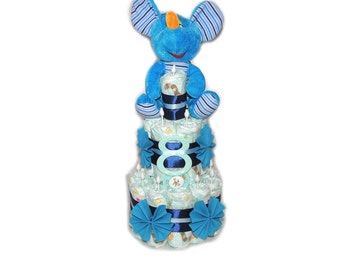 Diaper cake | Small diaper cake with mouse (blue) | Gift for birth for a boy | Baby gift