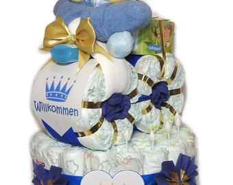 Diaper cake with diaper motorcycle - Prince - Motorcycle - blue