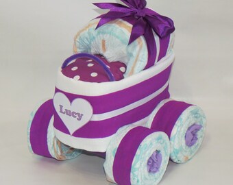 Windeltorte - Windelkinderwagen XL-Reifen lila