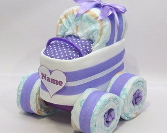 Gâteau à couches - Poussette à couches XL pneus violet