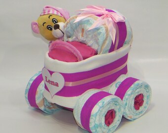 Diaper Cakes - pneus Diaper Poussette XL ours rose