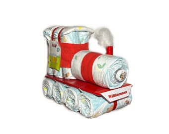 diaper cake | Nappy locomotive Nappy locomotive red | diaper train | Diaper gift boy or girl