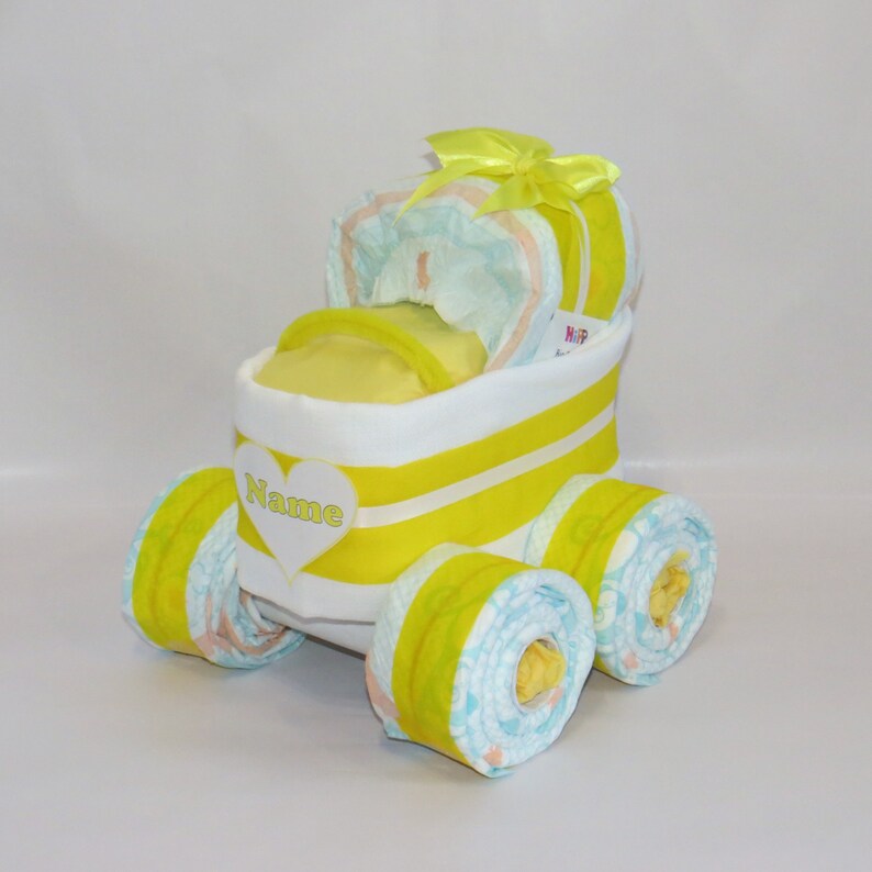 Diaper cake Diaper stroller XL tires yellow image 1