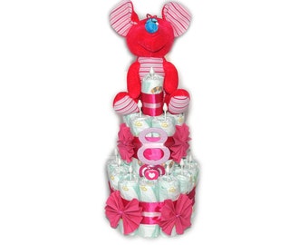 Diaper cake | Small diaper cake with mouse (pink) | Gift for the birth | Baby gift for a girl