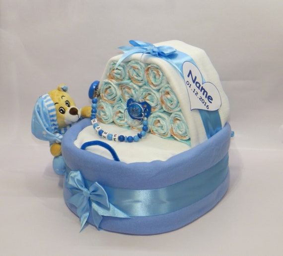 Schnullerkette Windelbett Windelhimmelbettchen Bär Windeltorte blau