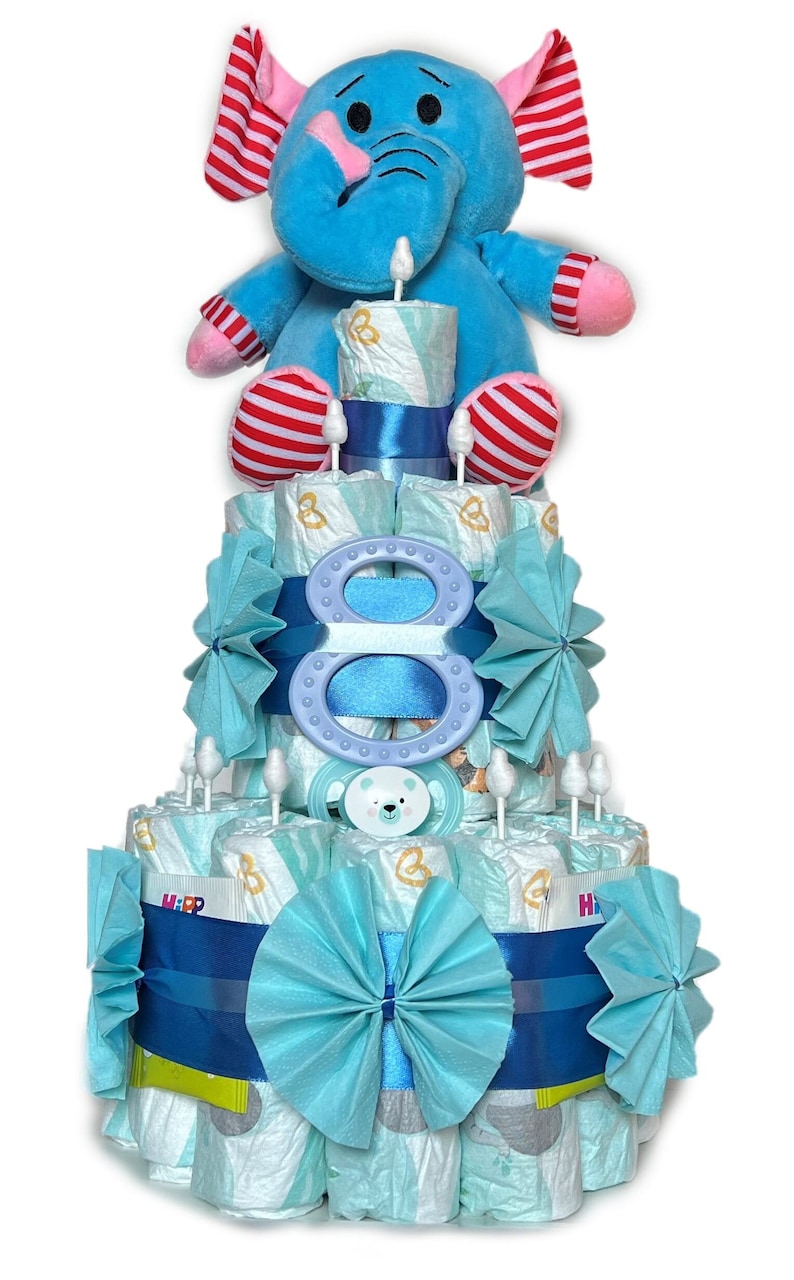 Kleine Windeltorte Beißmännchen Elefant blau Bild 1