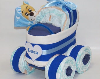 Diaper stroller XL tire + bear blue