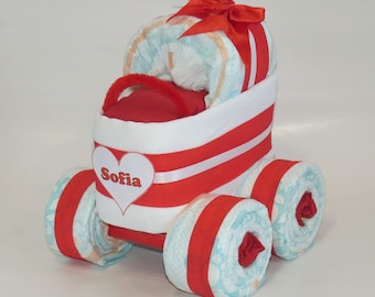 Windeltorte - Windelkinderwagen XL-Reifen rot