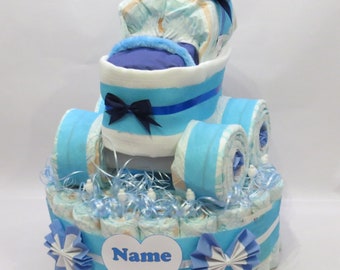 Gâteau à couches + poussette bébé bleu