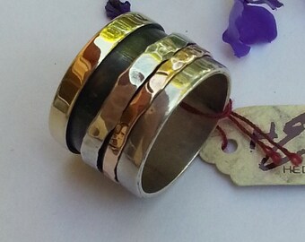 Spinning ring, band ring,Handmade of Sterling silver and gold. Wedding ring