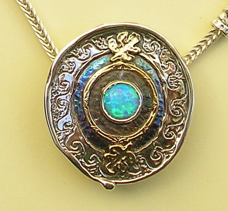 Isaac's Well Silver Gold Opal PENDANT Israeli Jewelry - Etsy