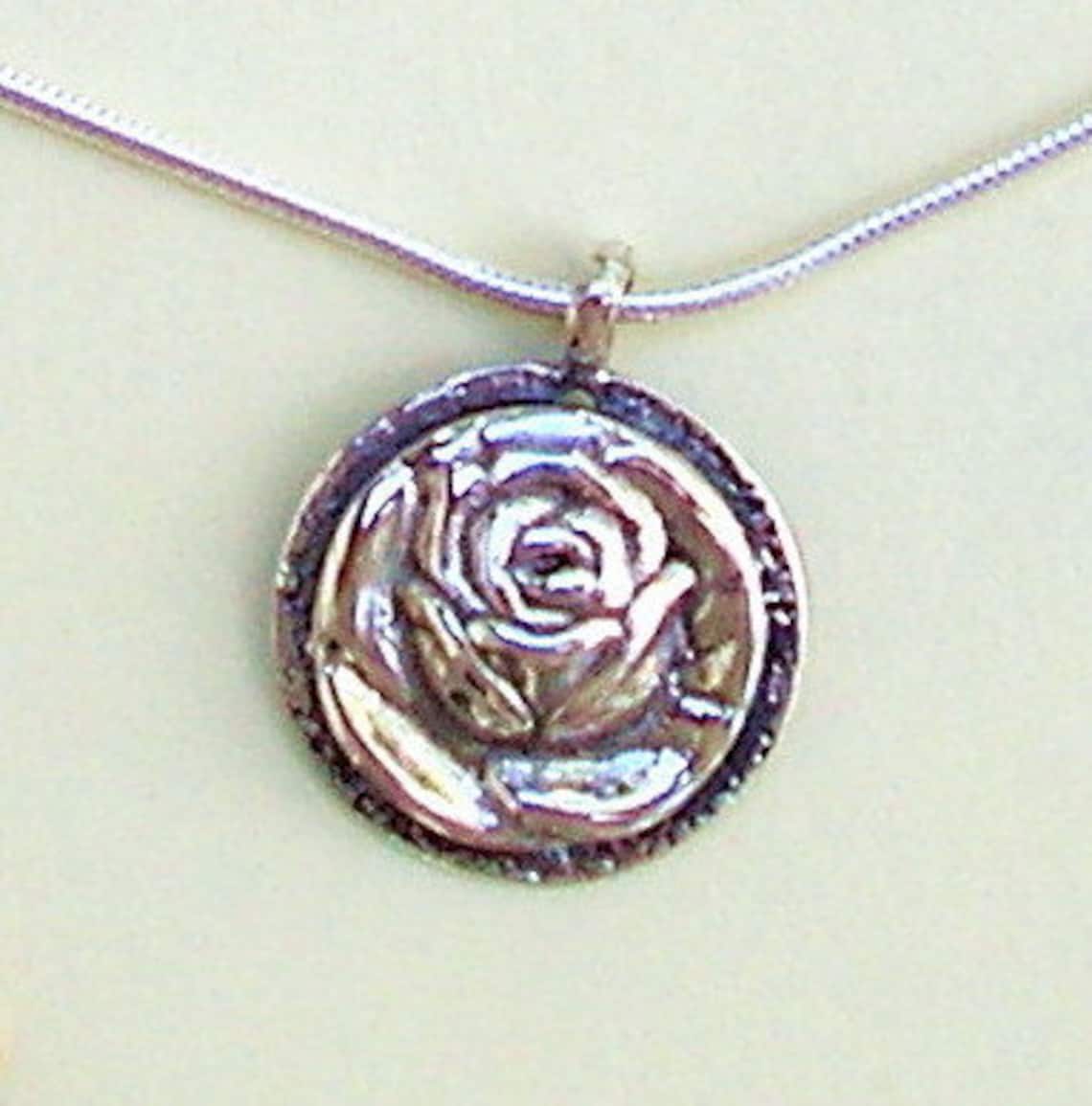 Rose Pendant Sterling 925 Silver Necklace With Delicate Etsy