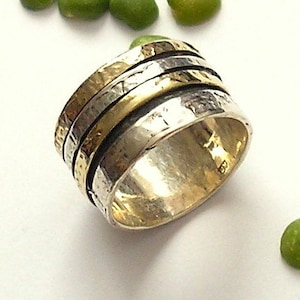 Spinning ring Band ring Wedding ring hand made of Sterling silver and gold