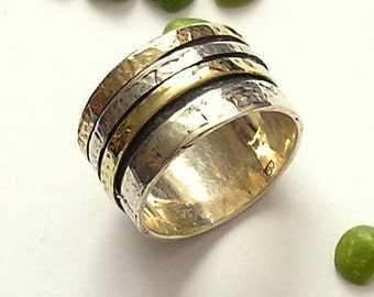 Spinning ring Band ring Wedding ring hand made of Sterling silver and gold