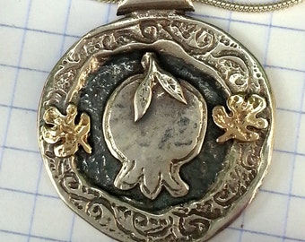Pomegranate necklace, silver pomegranate, Jewish necklace, Judaica necklace, Kabblah necklace