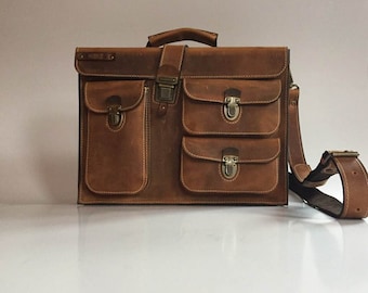 Multi pocket slim leather briefcase Painter Gilberto/'s Full grain Leather Briefcase slim laptop bag FREE SHIPPING macbook leather bag