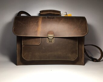 Multi pocket slim leather briefcase Painter Gilberto/'s Full grain Leather Briefcase slim laptop bag FREE SHIPPING macbook leather bag