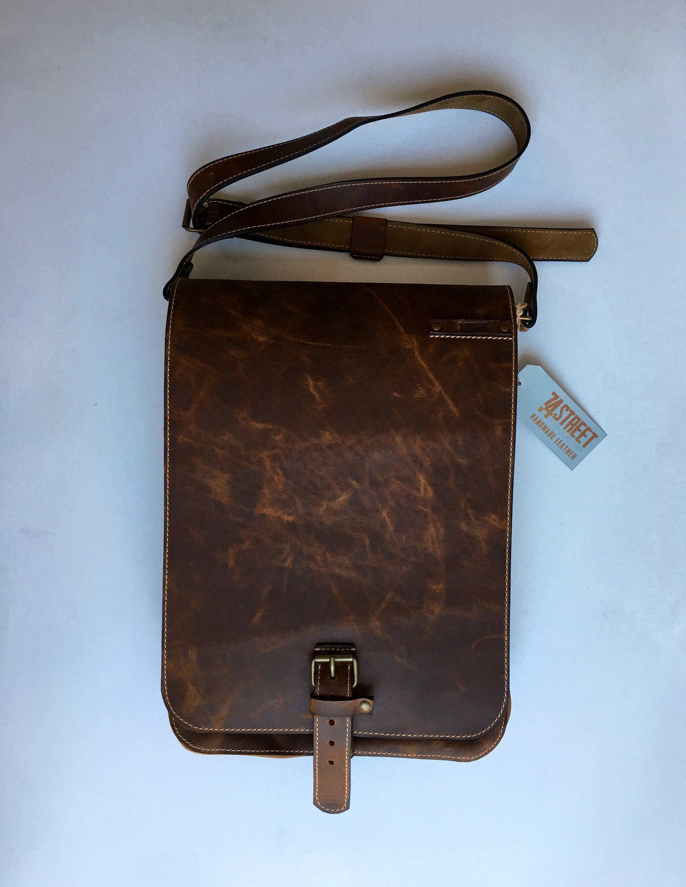 leather vertical messenger bag