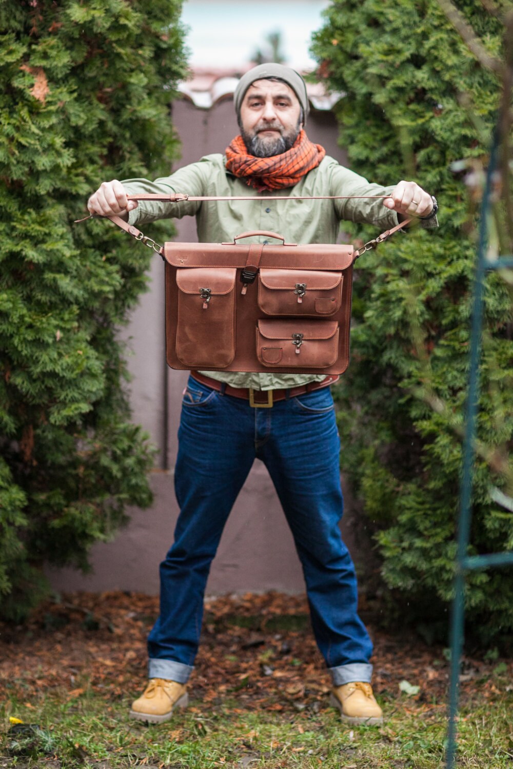 Multi pocket slim leather briefcase Painter Gilberto/'s Full grain Leather Briefcase slim laptop bag FREE SHIPPING macbook leather bag
