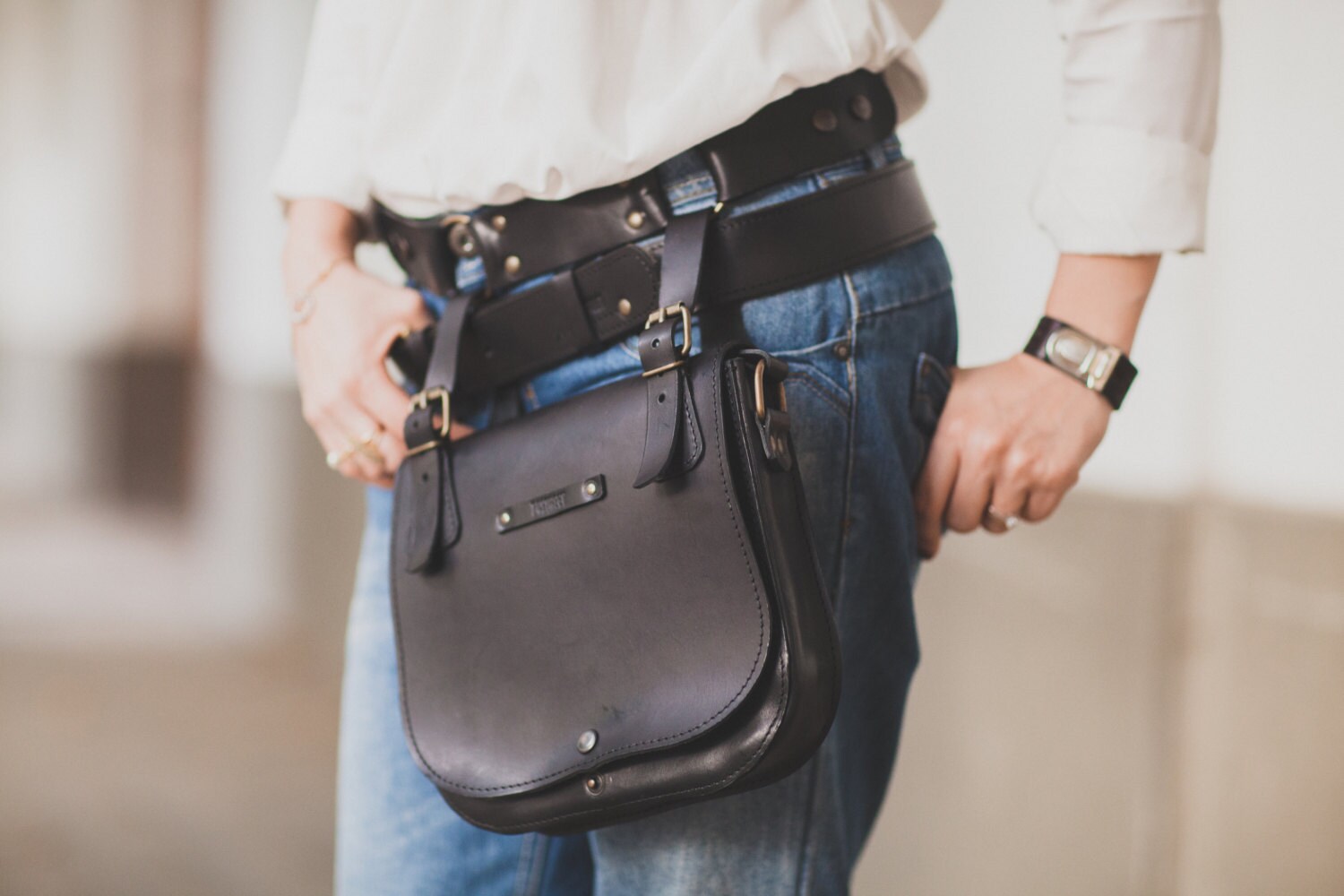 Black Hip Bag, Double Betled HipBag ,Crossbody bag, Belt Bag, Handmade ...