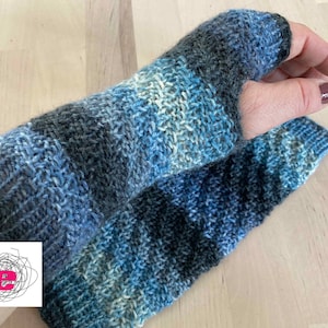 Stulpen, gestrickte Armstulpen blau, grau