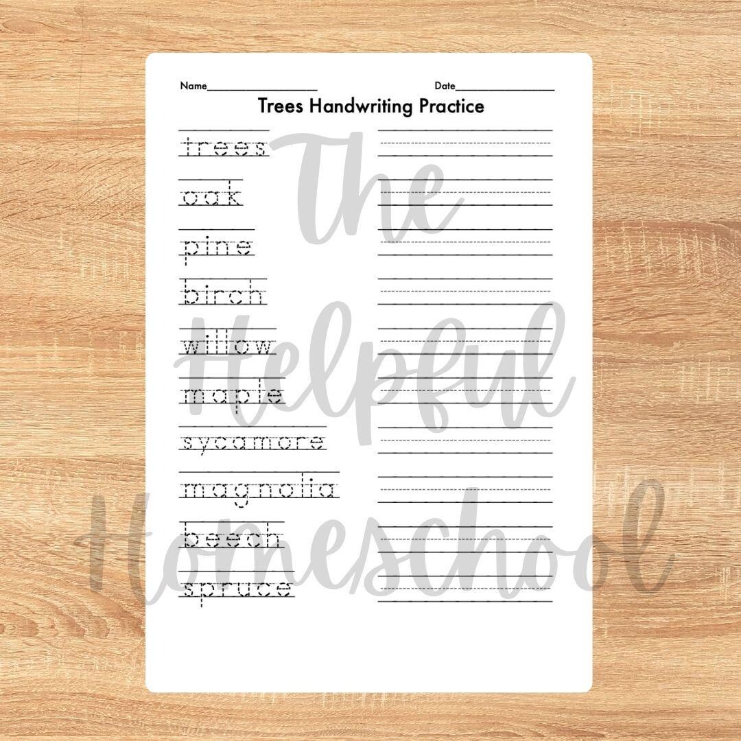 Early Elementary Handwriting Practice Worksheets/trees Handwriting ...