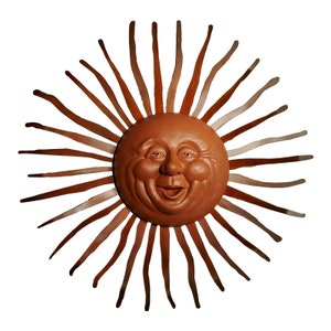 Happy Sun Face on Metal Bent Ray Cement Smile Outdoors House Warming Gift by Elizabeth Keith Designs