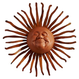 Happy Sun Face Cement Sun with Metal Rays Smiling Face House Gift Sun Face on Metal Bent Ray by Elizabeth Keith Designs